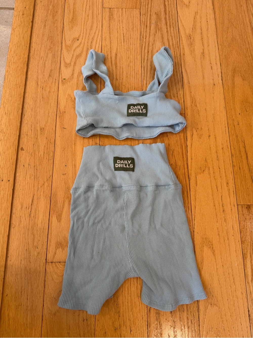 Daily Drills Powder Blue Ribbed Crop Top & High-Waist Bike Shorts Set